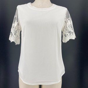 Lulus Womens Top Short Lace Sleeve Solid White Blouse Size Small